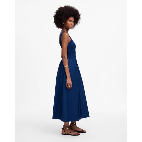 Madewell Womens Melody Scoopback Smocked Midi Dress NV423 Blue Moon Size XS NWT - Picture 2 of 6